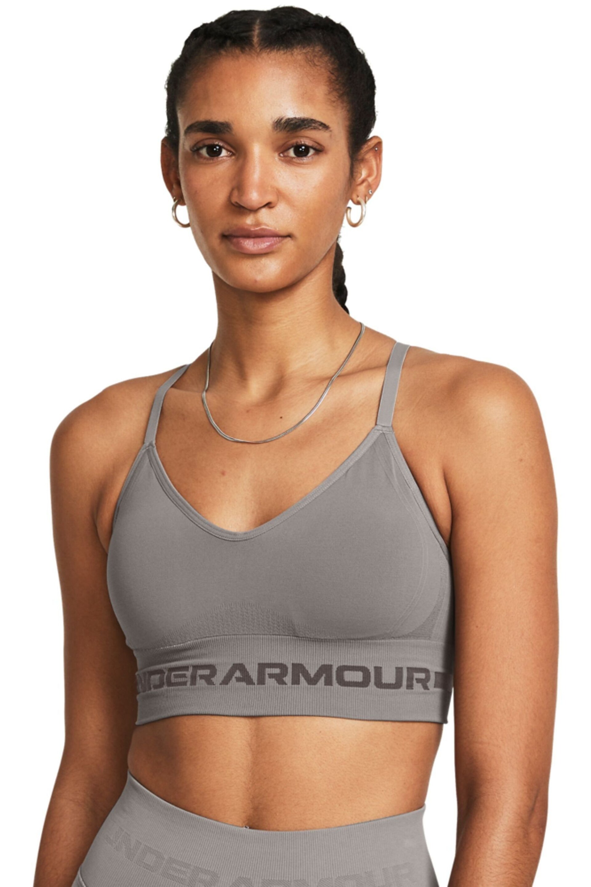 Under Armour Grey Seamless Low Long Bra - Image 1 of 8