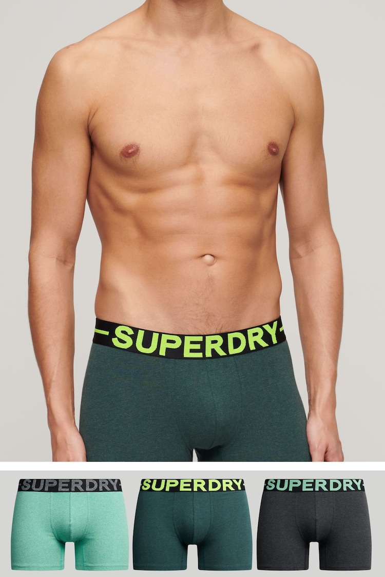 Superdry Green 100% Cotton Boxer Shorts 3 Pack - Image 1 of 7