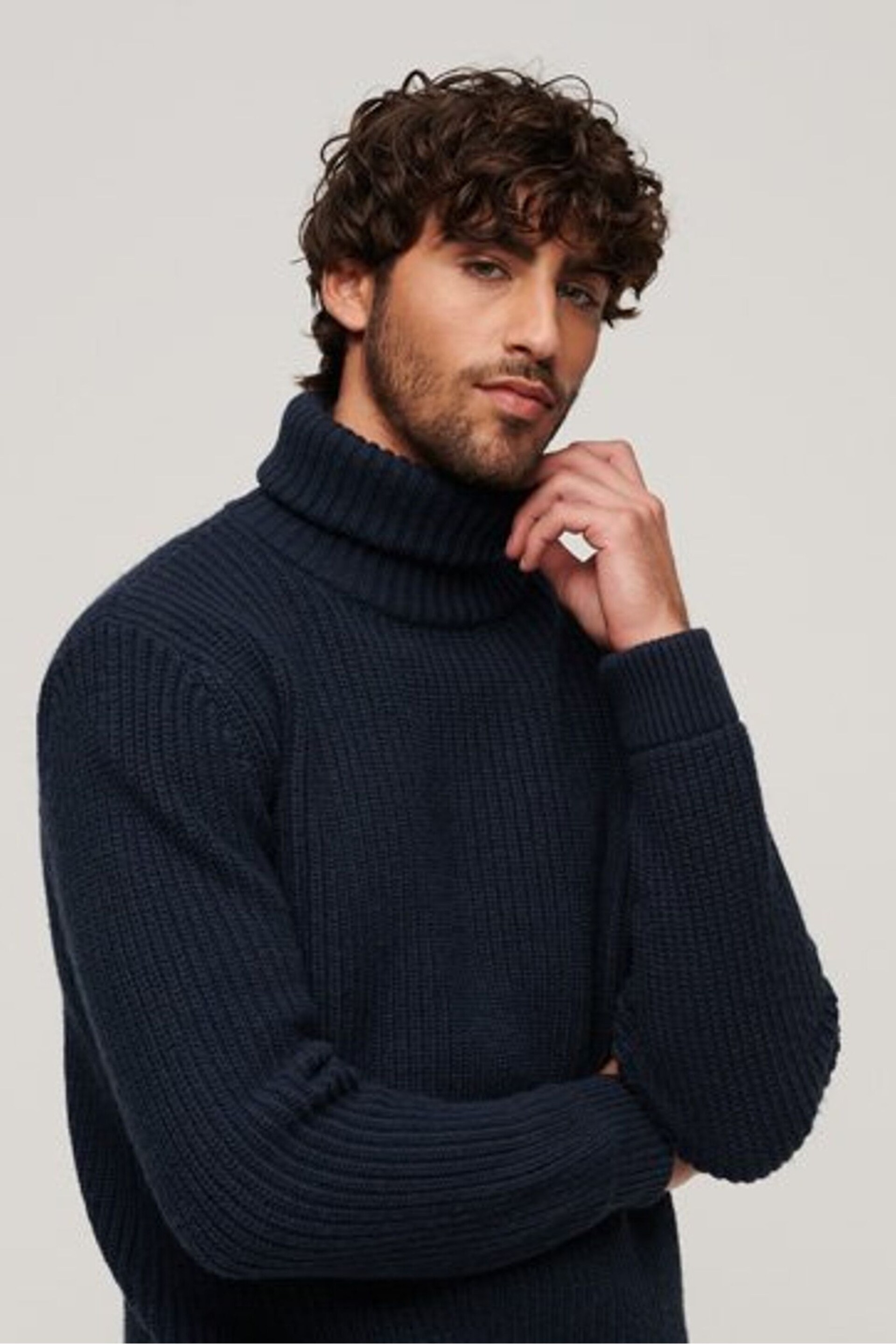 Superdry Blue The Merchant Store Textured Roll Neck Jumper - Image 3 of 3