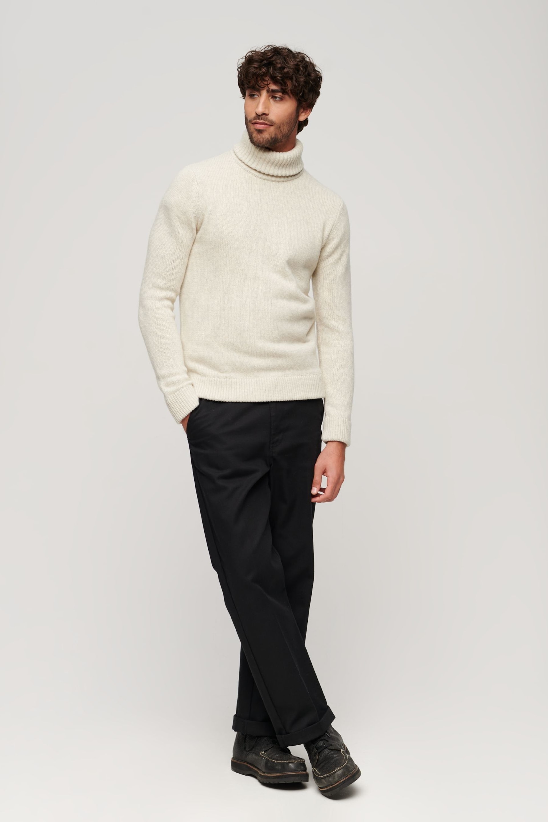 Superdry Cream The Merchant Store Roll Neck Jumper - Image 2 of 3