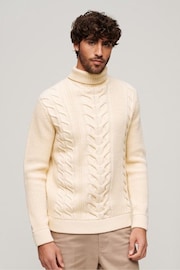 Superdry White The Merchant Store Cable Roll Neck Jumper - Image 1 of 3