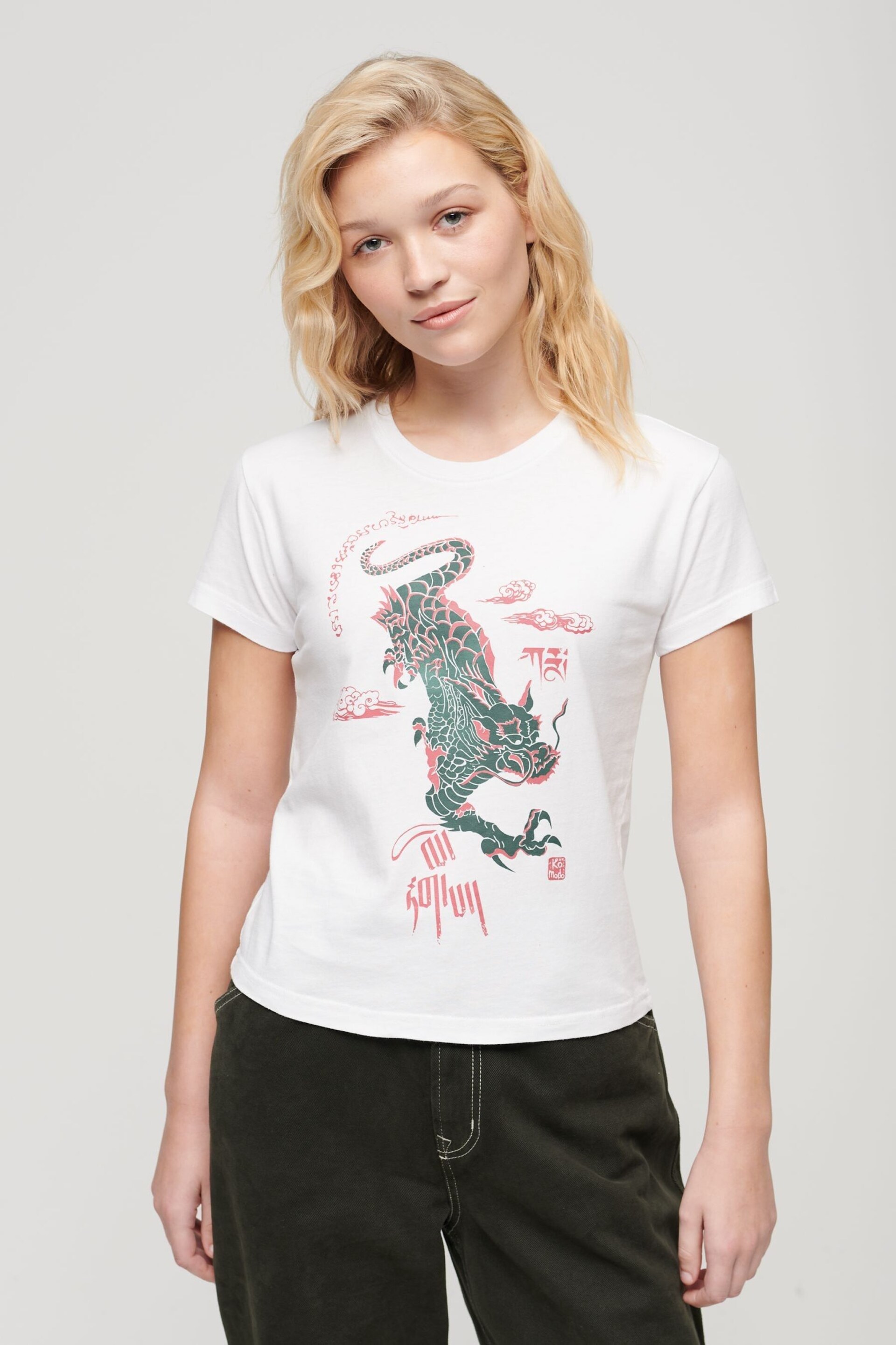 Superdry White Komodo x Kailash Dragon T-Shirt - Image 1 of 3