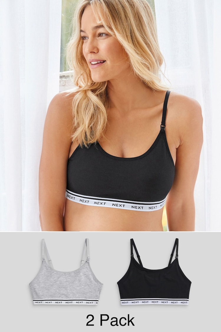 Black/Grey Maternity Nursing Crop Tops 2 Pack - Image 1 of 11