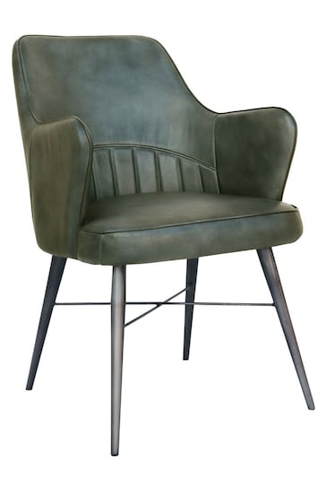 K Interiors Grey Sawley Geniune Leather & Iron Carver Dining Chair
