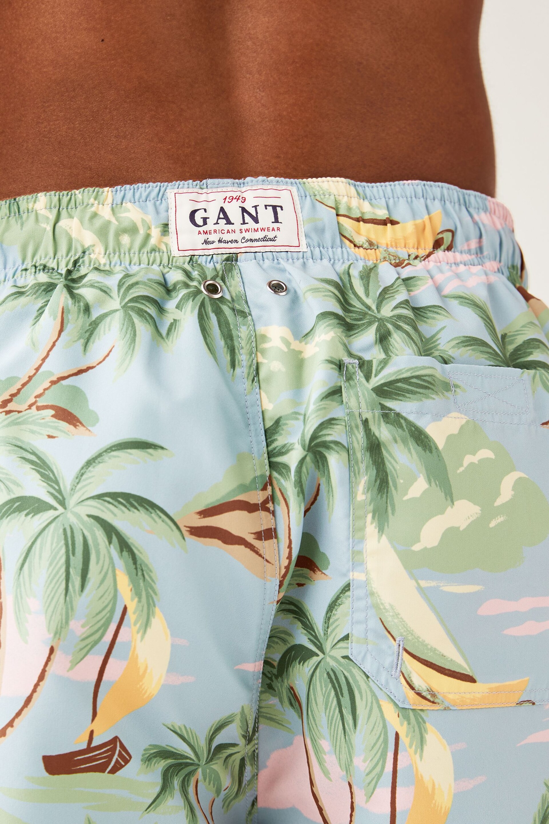 GANT Sky Blue Palm Print Swim Shorts - Image 5 of 6