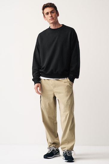 Black Oversized Jersey Cotton Rich Crew Sweatshirt