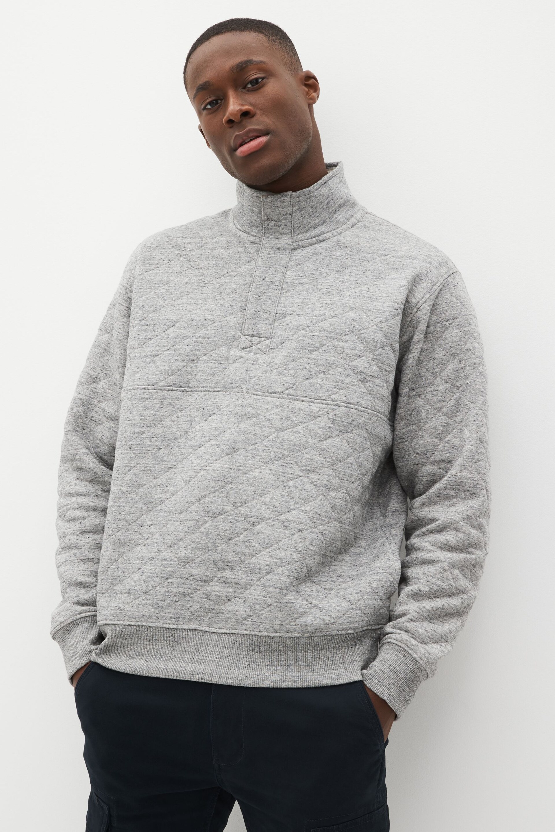Grey Quilted Sweatshirt Hoodie - Image 1 of 8