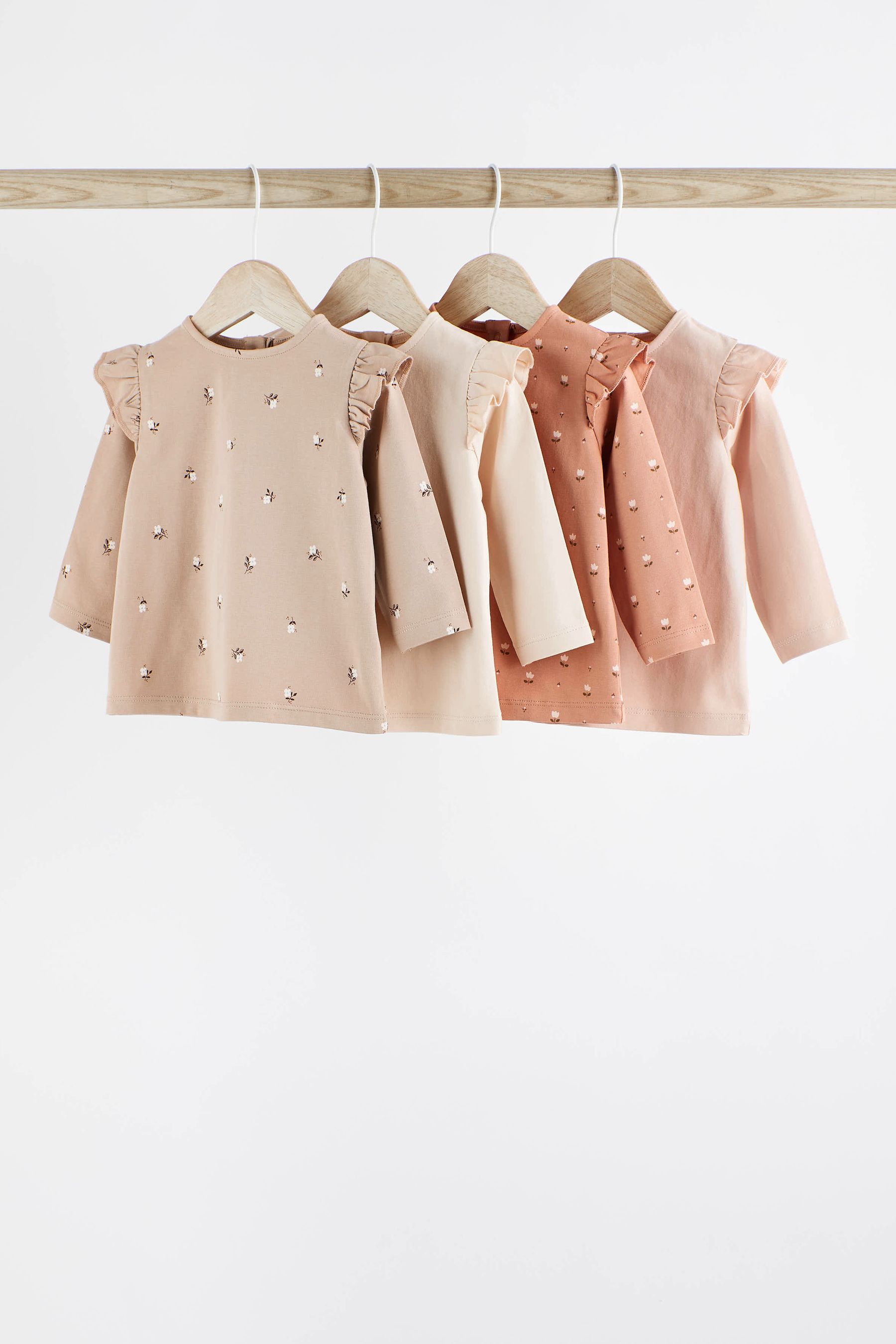 Rust Brown Cream Floral Baby Long Sleeve Tops 4 Pack