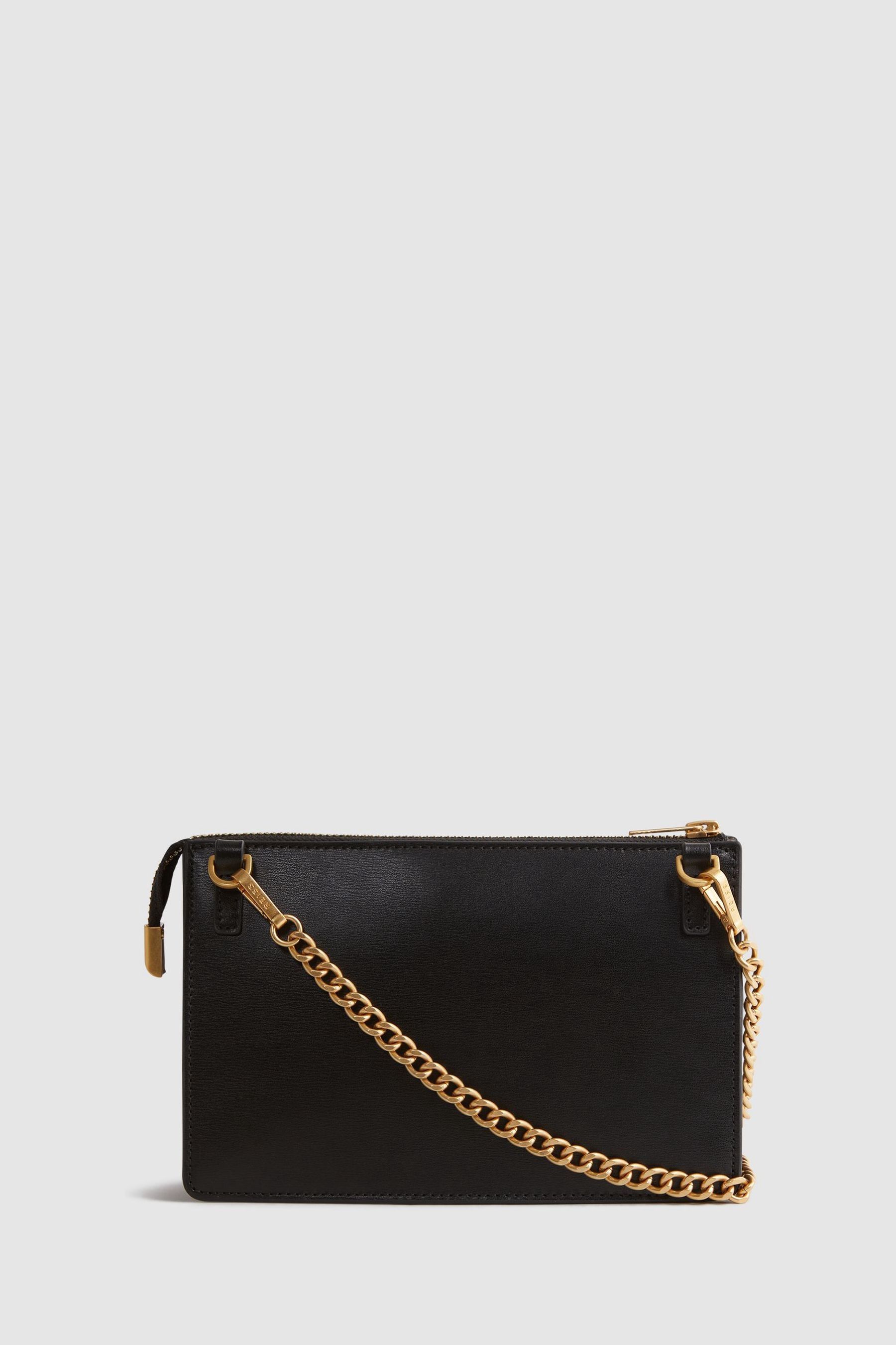 Reiss Black Picton Leather Chain Crossbody Bag ONE Womens