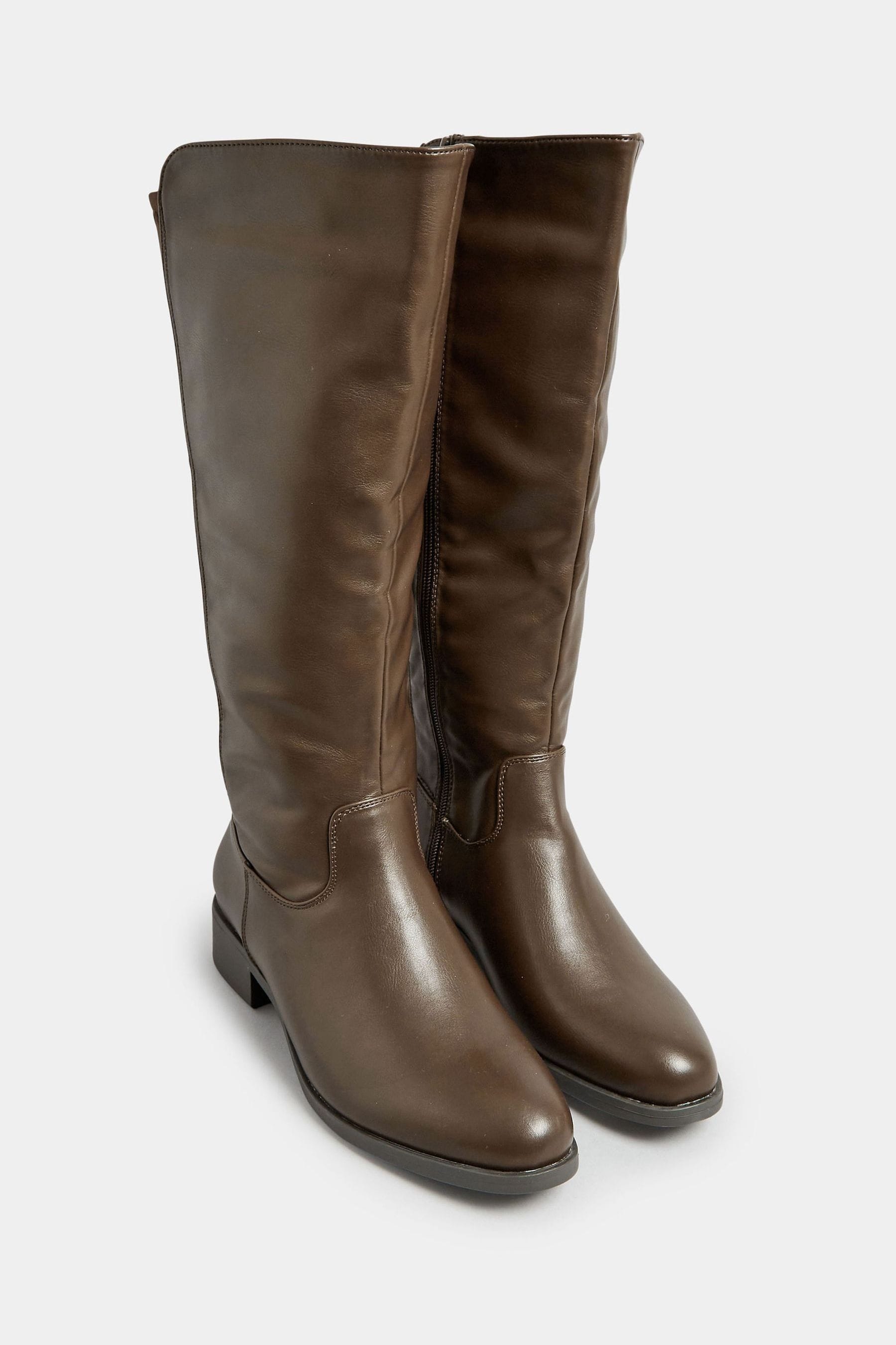 Buy Yours Curve Brown Extra Wide Fit Stretch PU Knee Boots from Next Australia