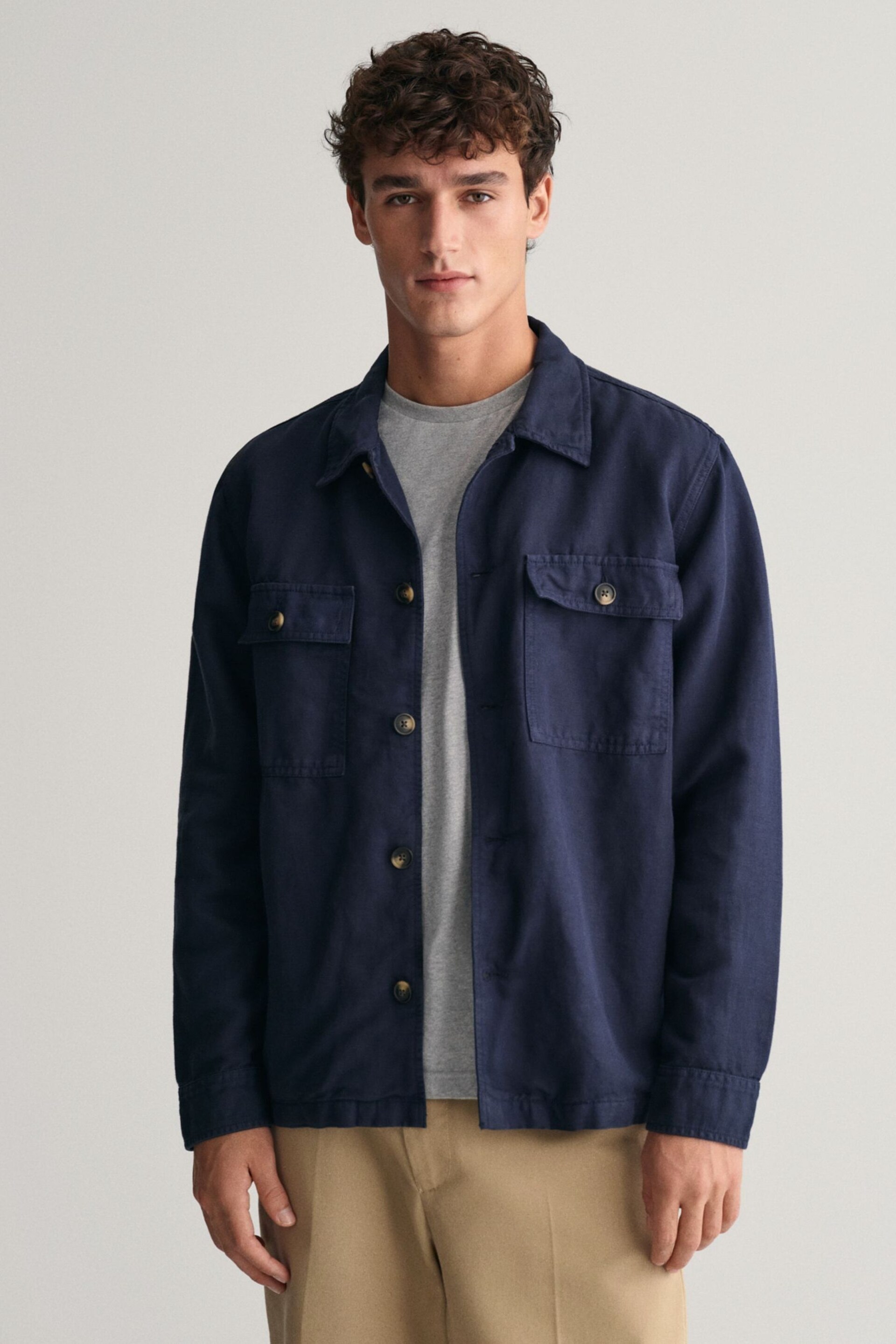 GANT Relaxed Fit Cotton Linen Twill Overshirt - Image 1 of 7