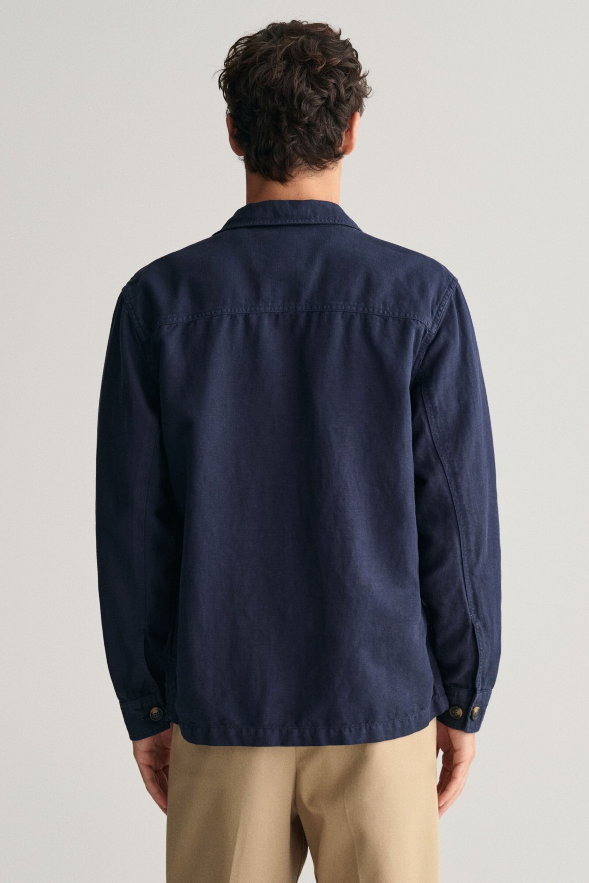 GANT Blue Relaxed Fit Cotton Linen Twill Overshirt - Image 2 of 7