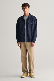 GANT Blue Relaxed Fit Cotton Linen Twill Overshirt - Image 3 of 7