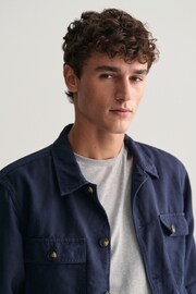 GANT Blue Relaxed Fit Cotton Linen Twill Overshirt - Image 4 of 7
