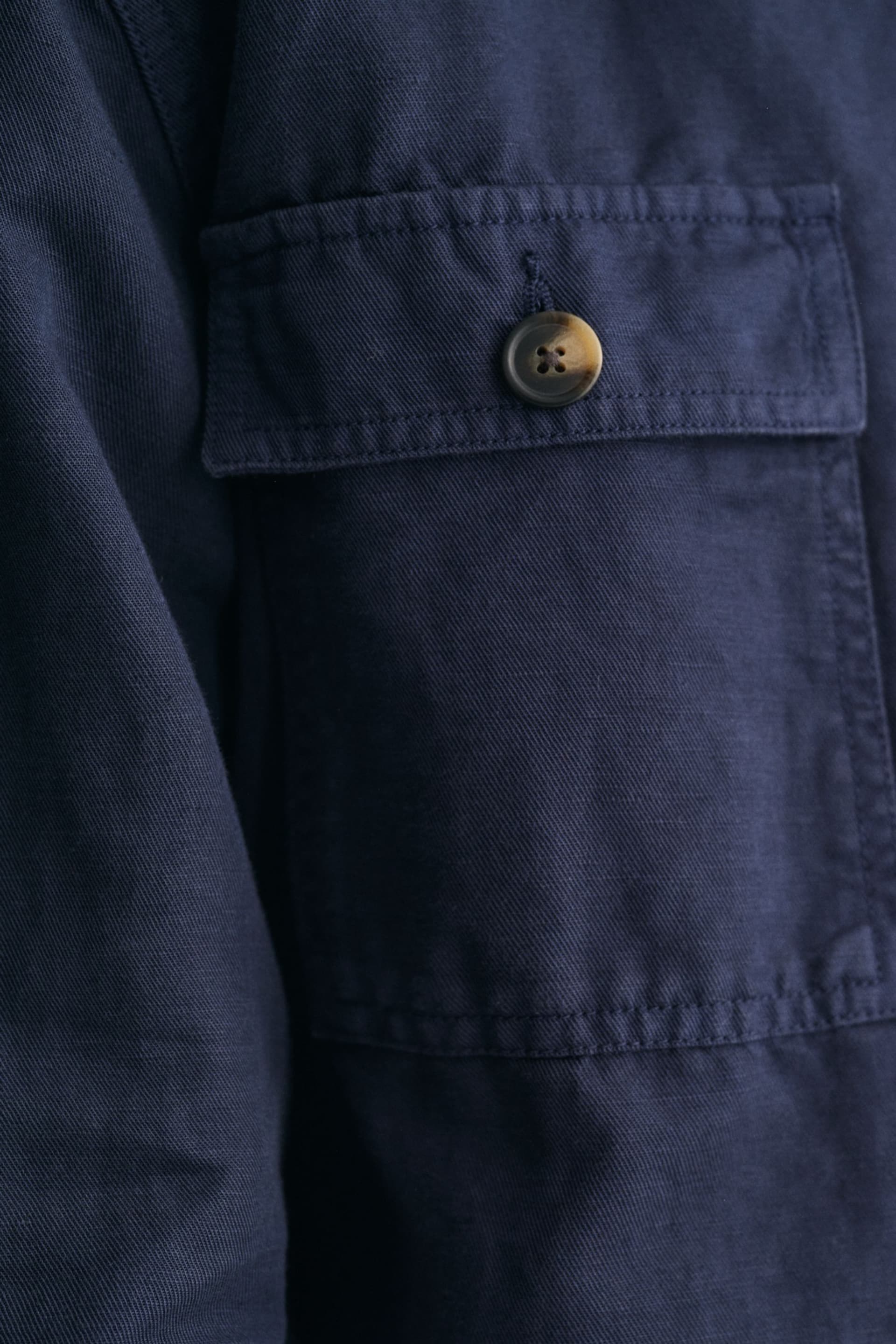 GANT Blue Relaxed Fit Cotton Linen Twill Overshirt - Image 6 of 7