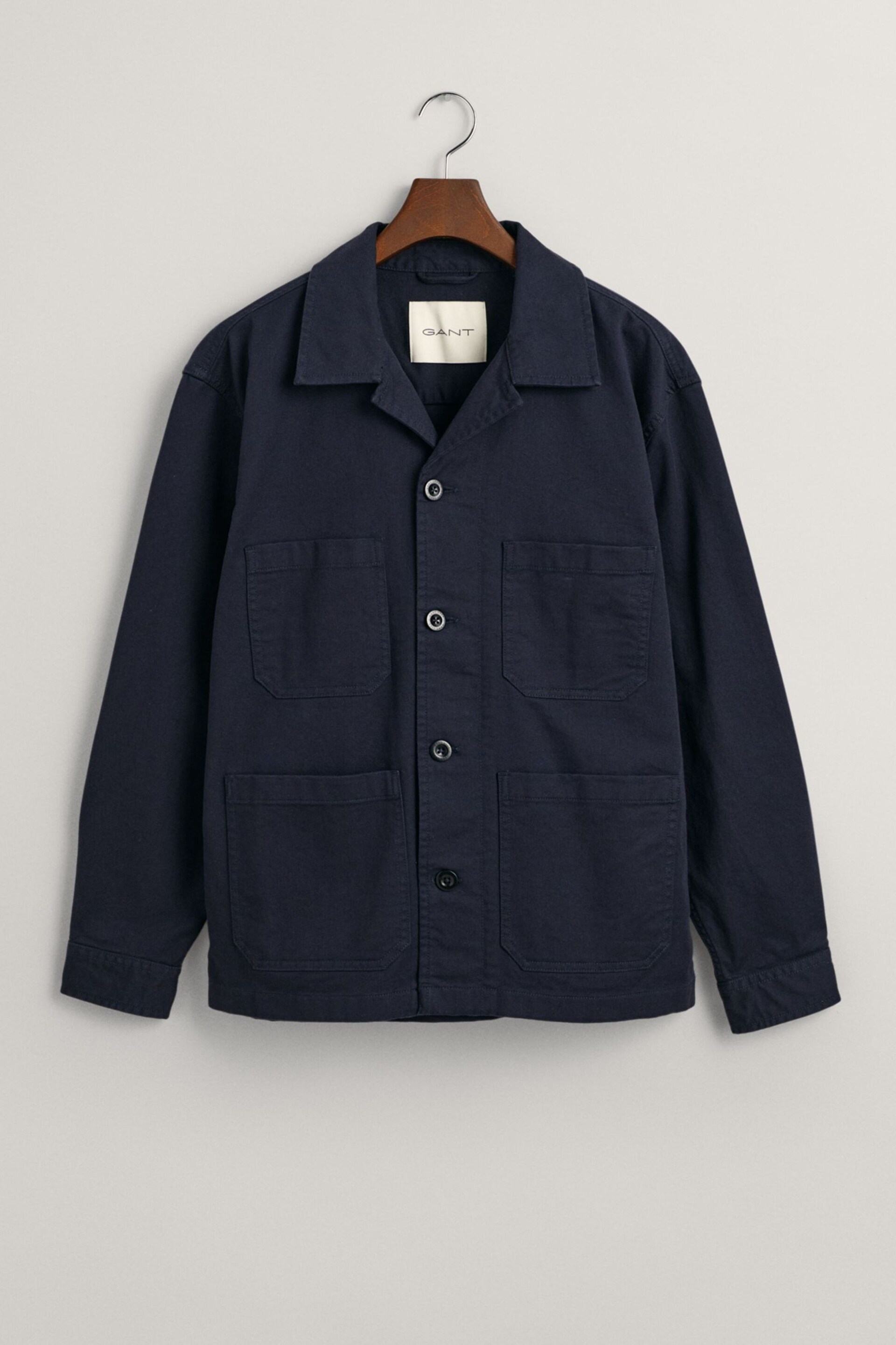 GANT Blue Relaxed Fit Cotton Linen Twill Overshirt - Image 7 of 7