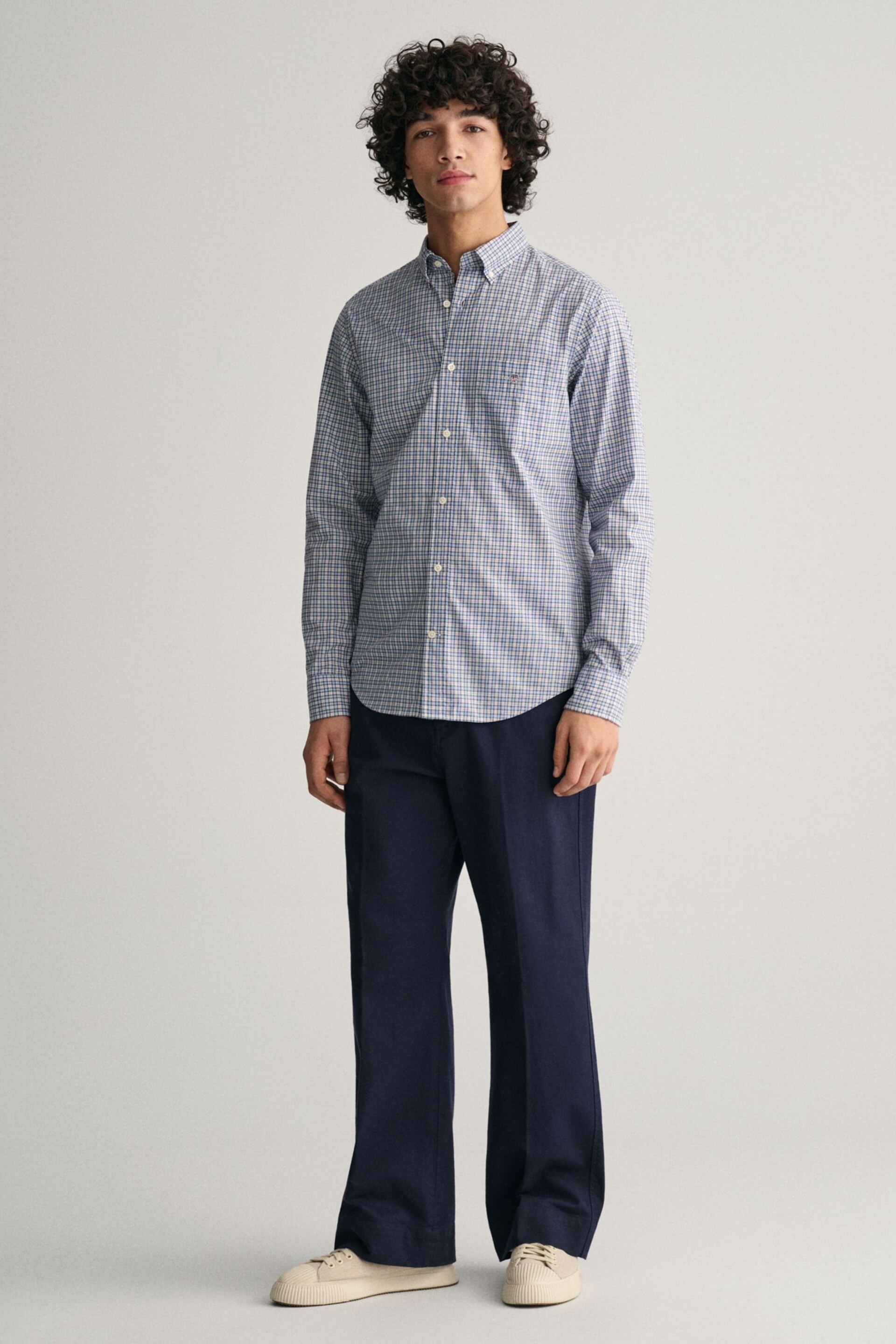 GANT Blue Regular Fit Micro Checked Poplin Shirt - Image 2 of 6