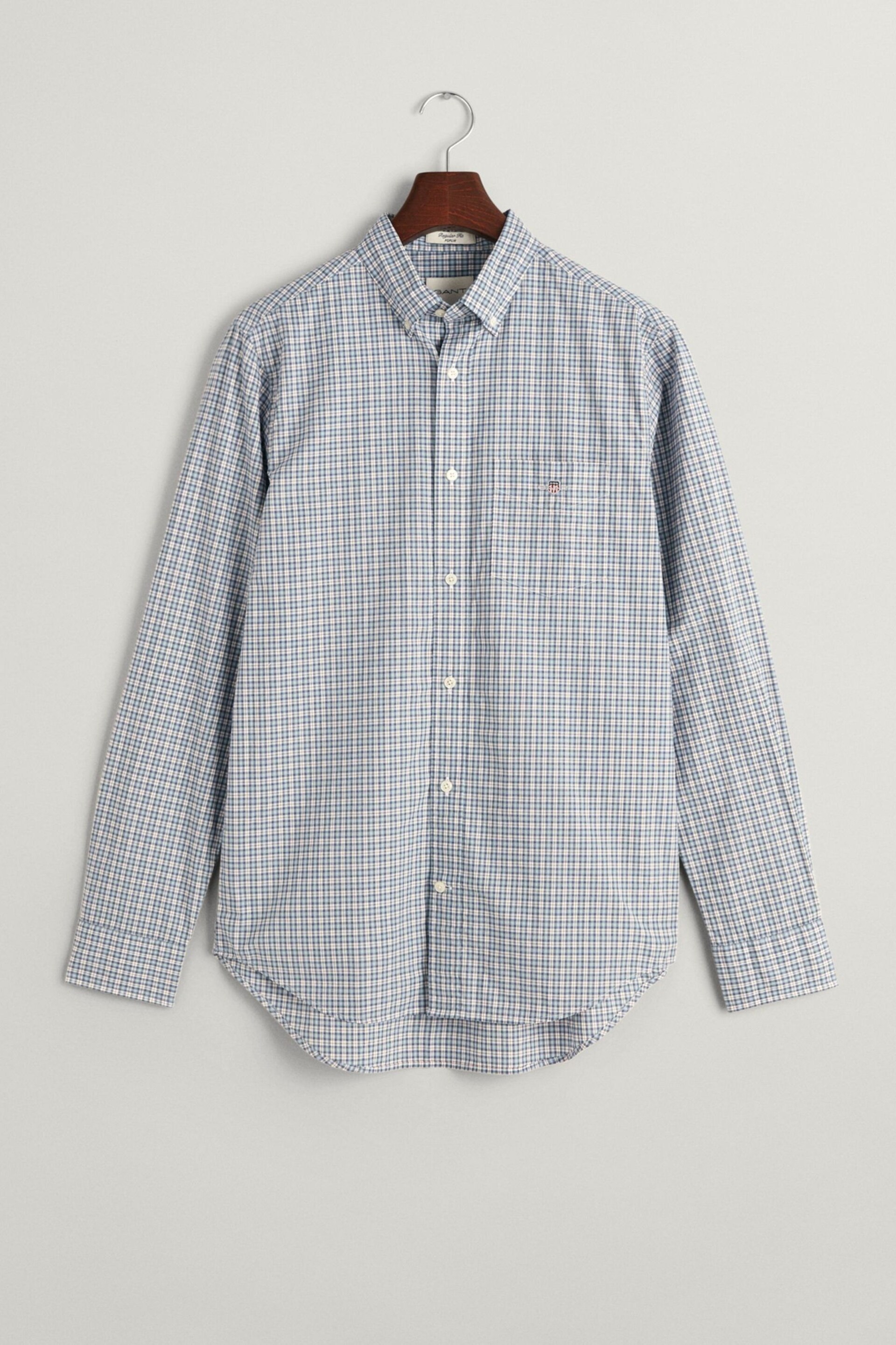 GANT Blue Regular Fit Micro Checked Poplin Shirt - Image 6 of 6