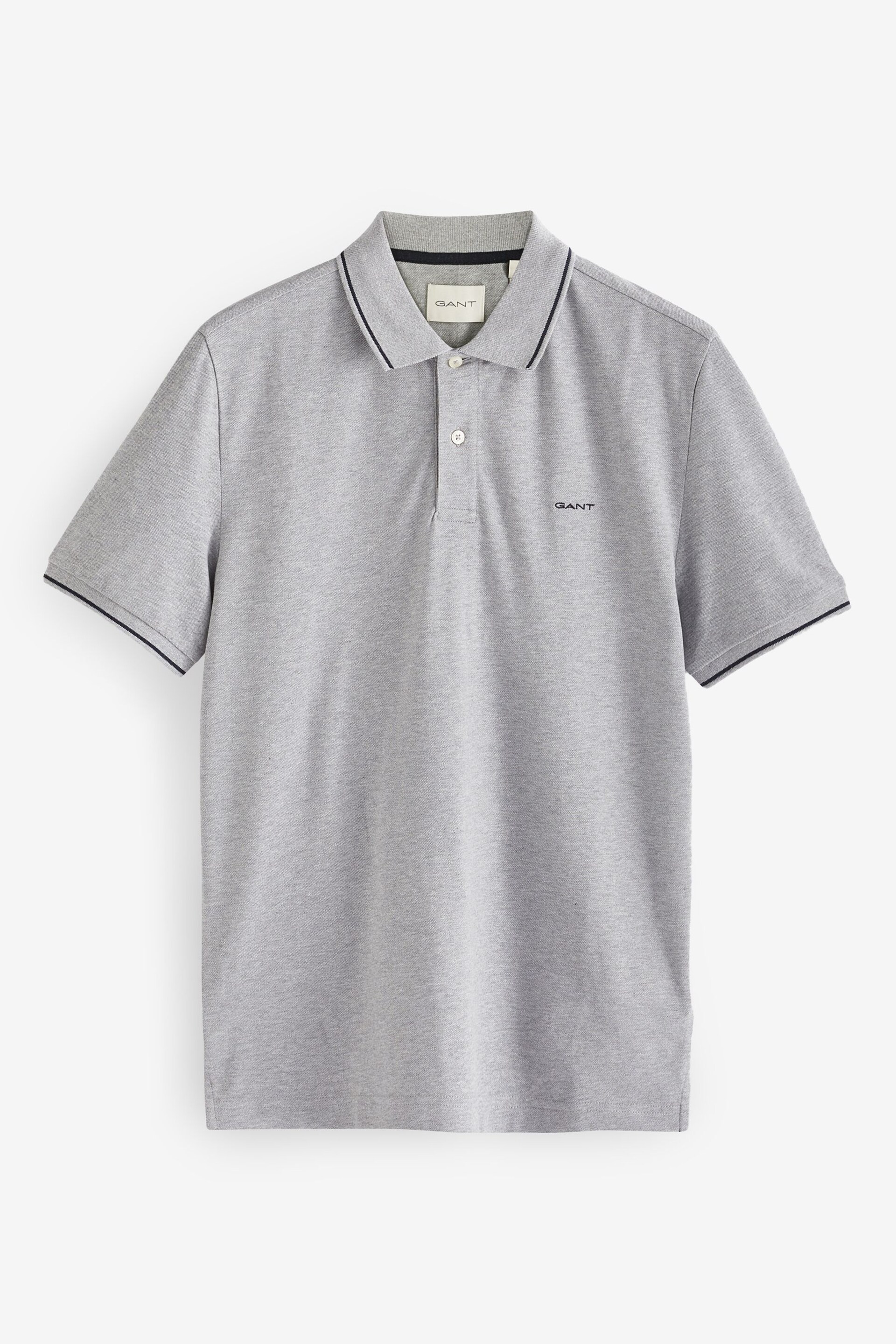GANT Grey Tipped Piqué Polo Shirt - Image 5 of 5