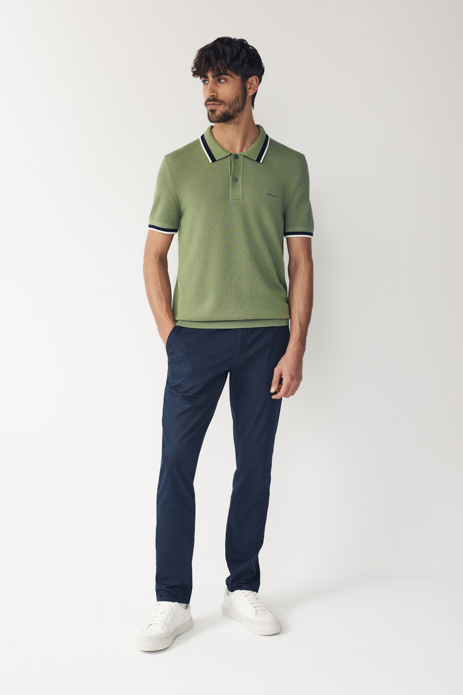 GANT Green Cotton Piqué Knitted Polo Shirt - Image 3 of 5