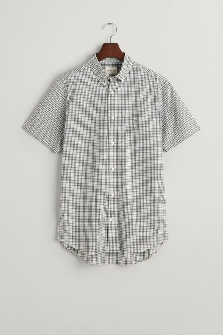 GANT Green Regular Fit Micro Checked Poplin 100% Cotton Shirt - Image 6 of 6