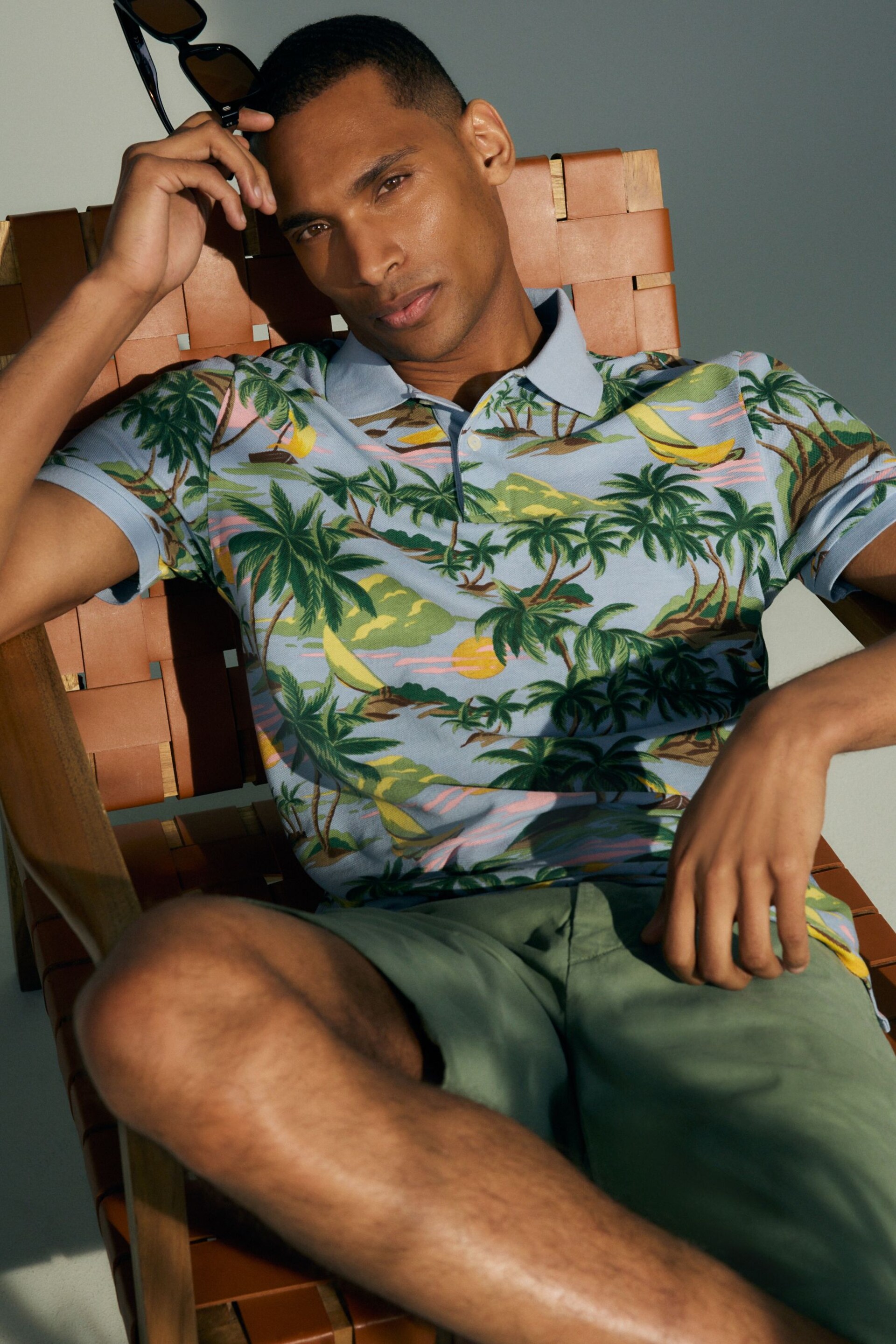 GANT Blue Hawaiian Print Polo Shirt - Image 1 of 8