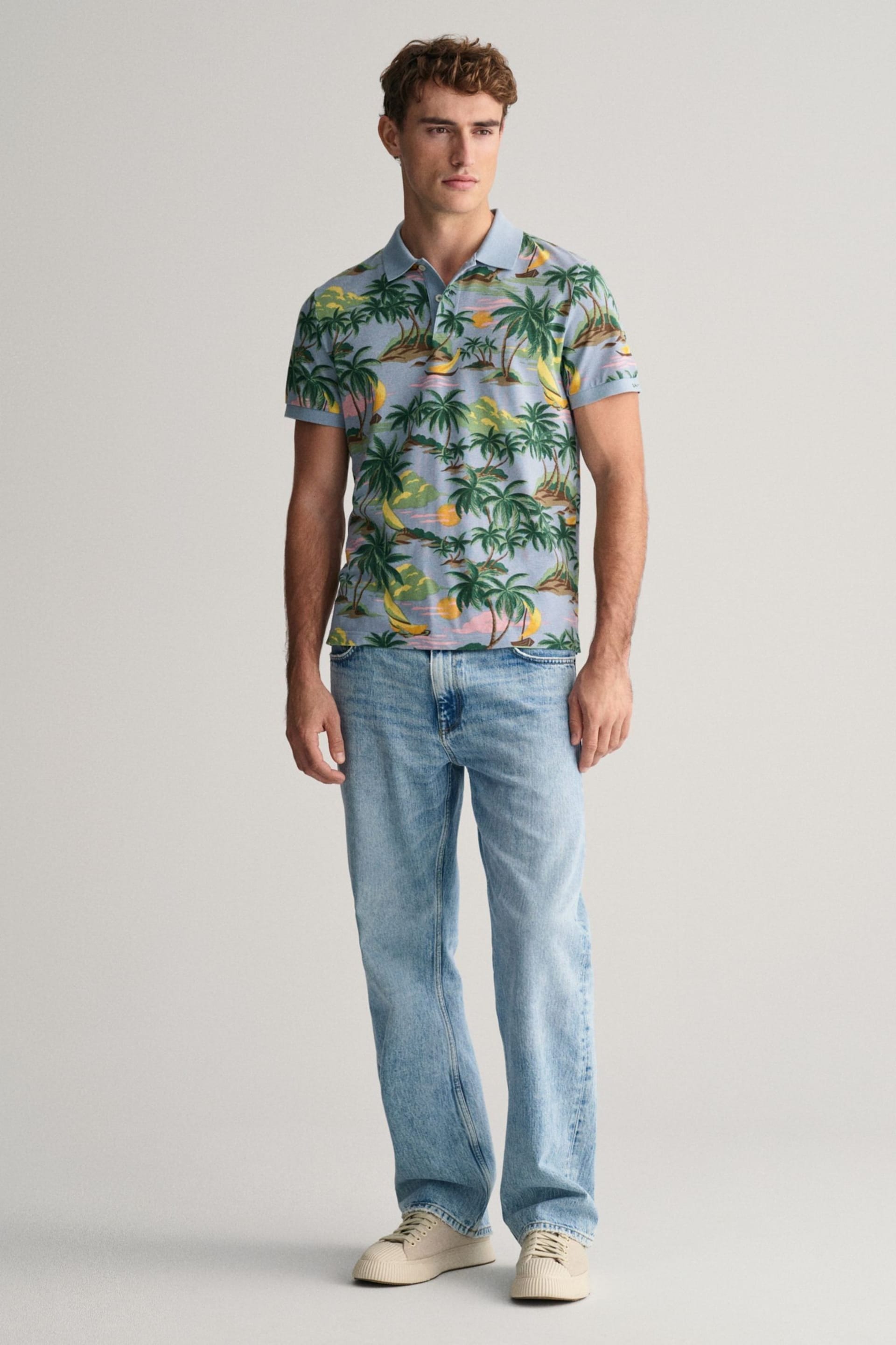 GANT Blue Hawaiian Print Polo Shirt - Image 5 of 8