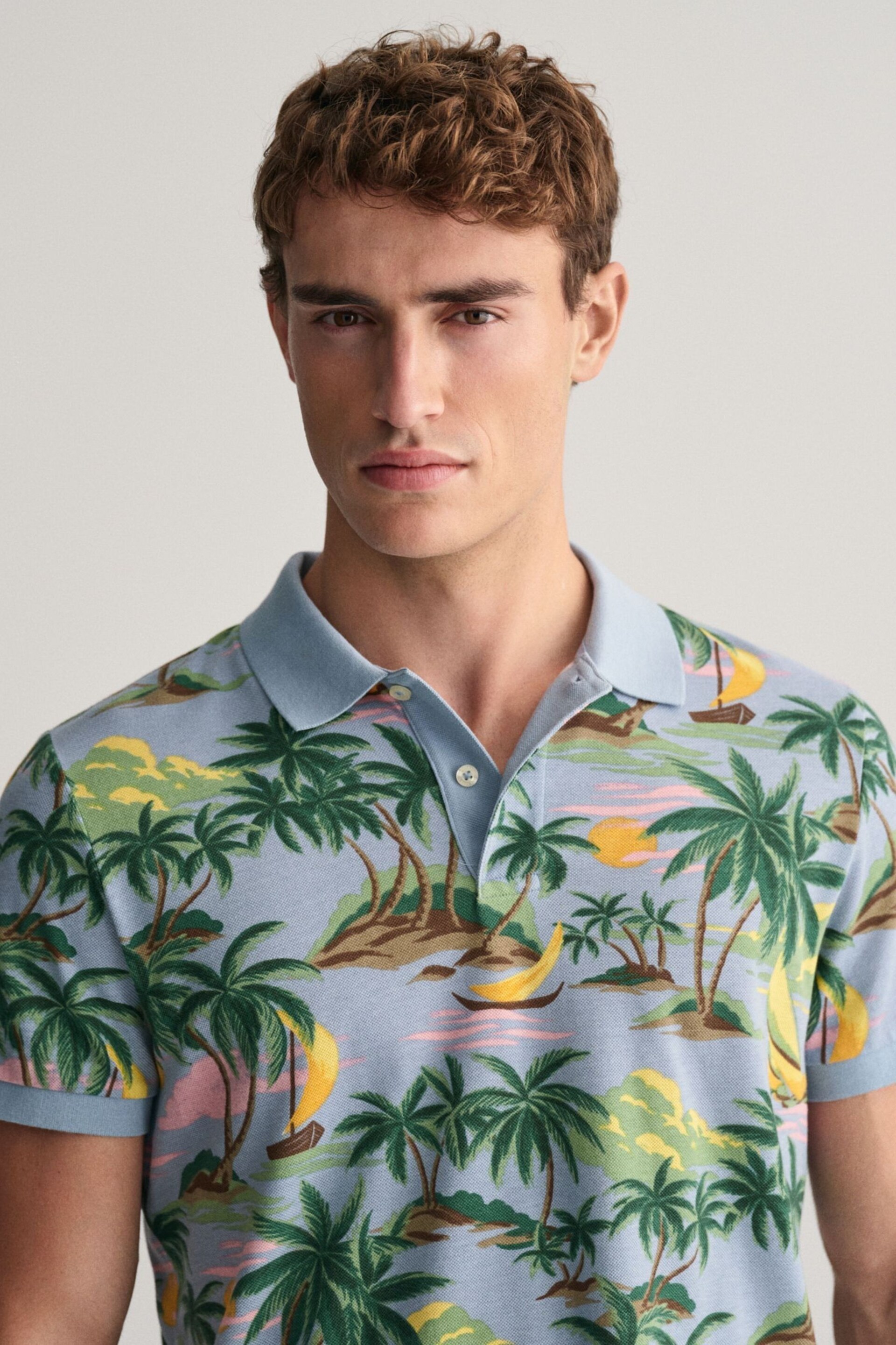 GANT Blue Hawaiian Print Polo Shirt - Image 6 of 8