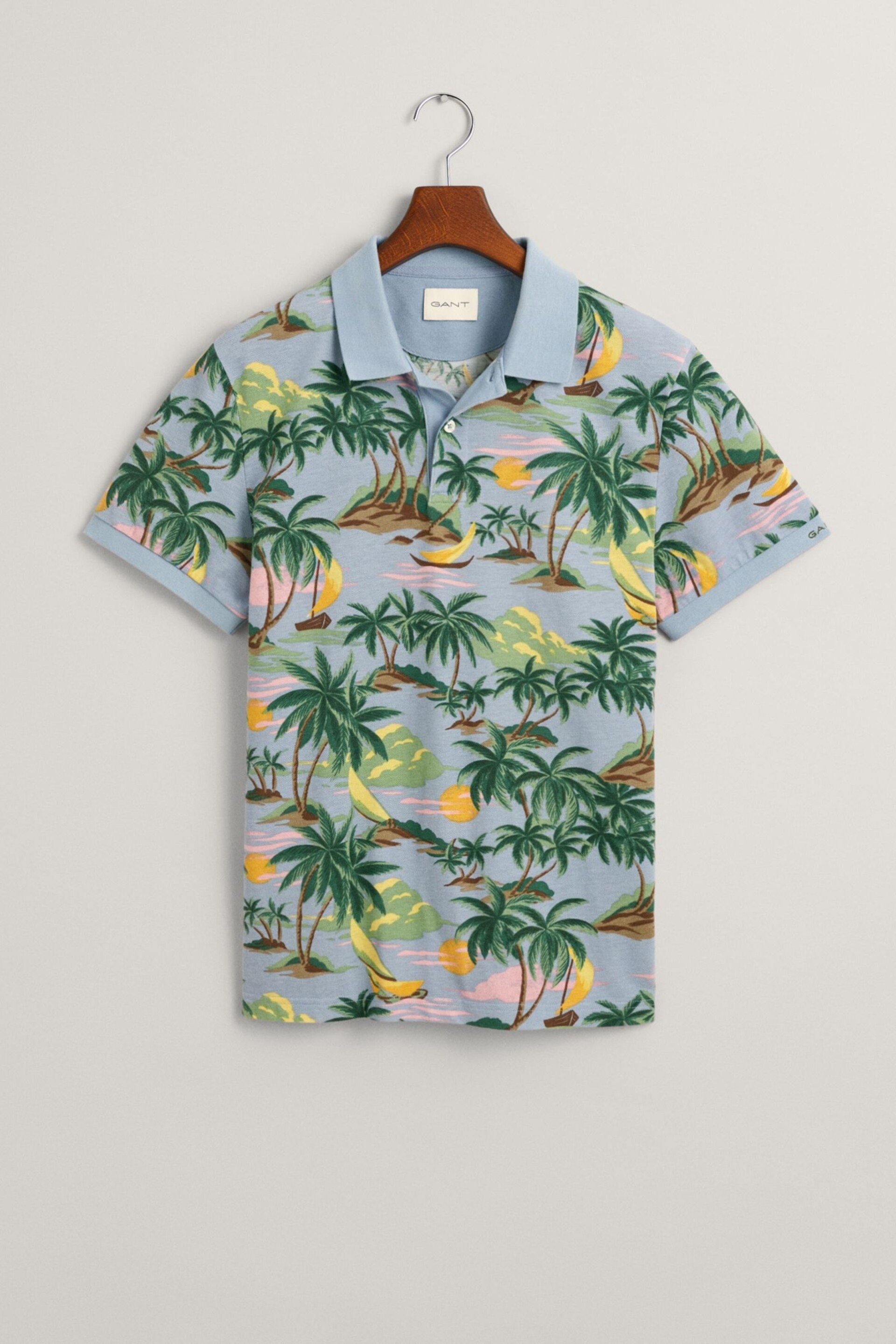 GANT Blue Hawaiian Print Polo Shirt - Image 8 of 8