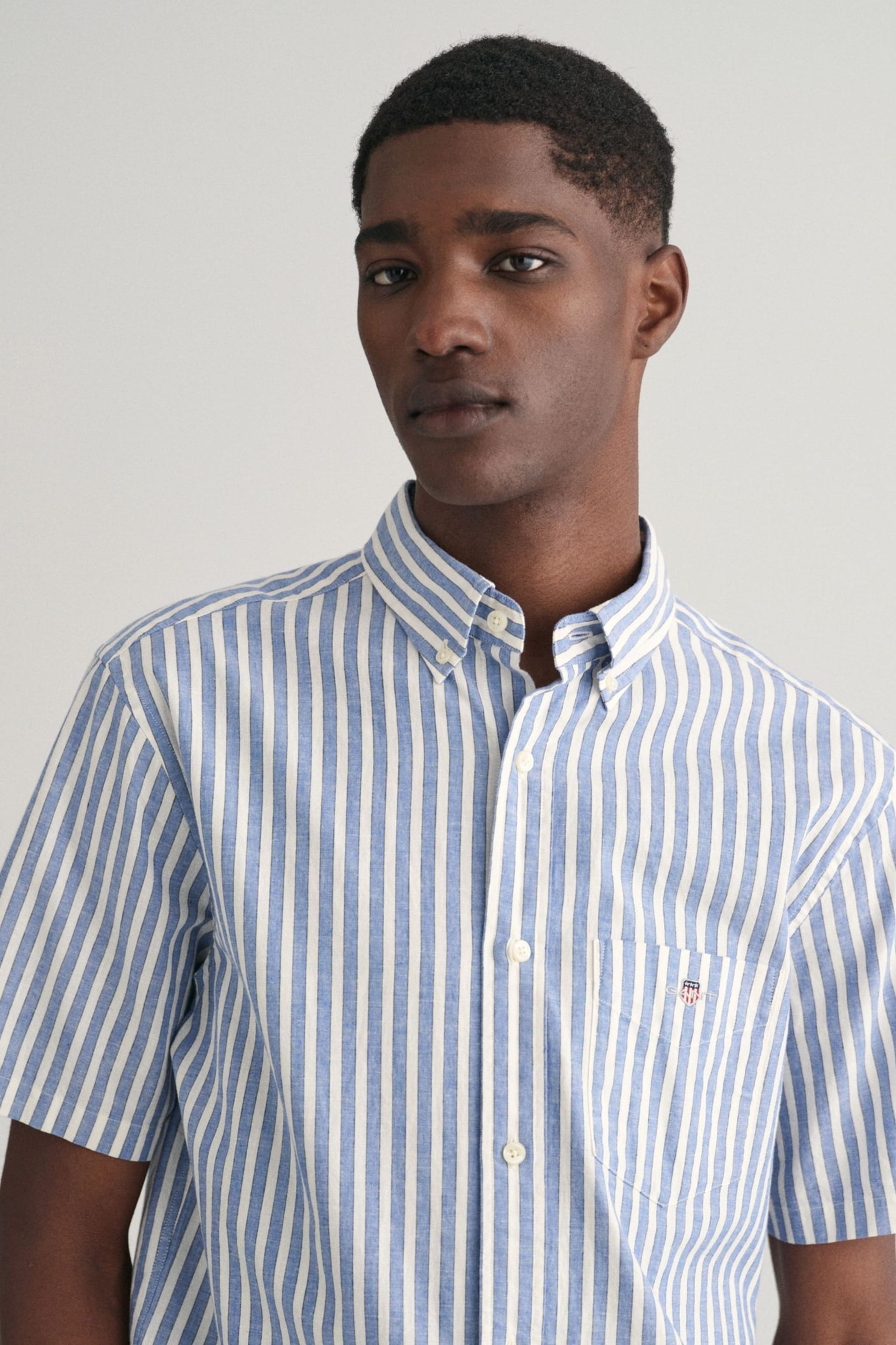 GANT Regular Fit Striped Cotton Linen Shirt - Image 4 of 5