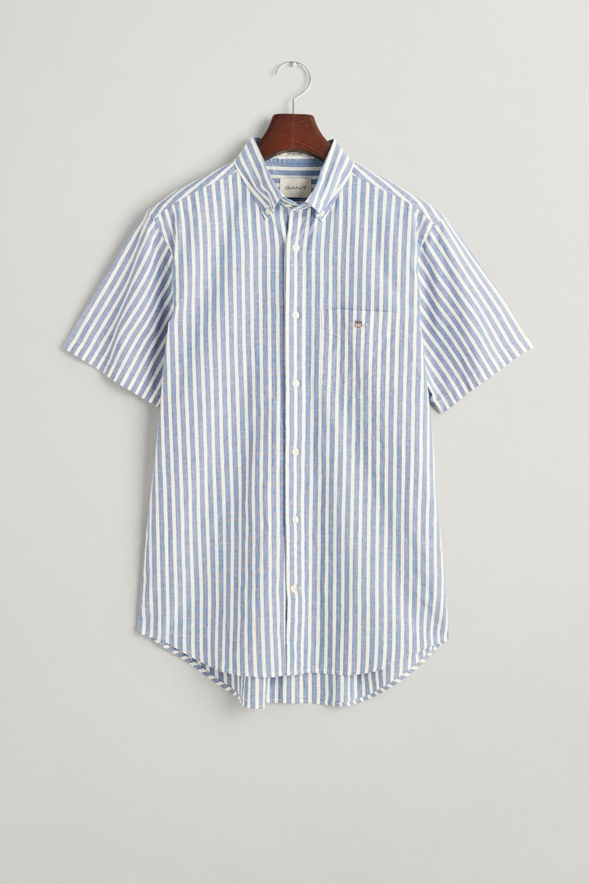 GANT Blue Regular Fit Striped Cotton Linen Shirt - Image 5 of 5