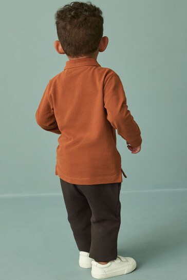 Brown Long Sleeve Pique Polo And Joggers Set (3mths-7yrs)