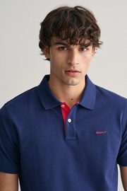 GANT Dark Blue Contrast Collar Polo Shirt - Image 4 of 6