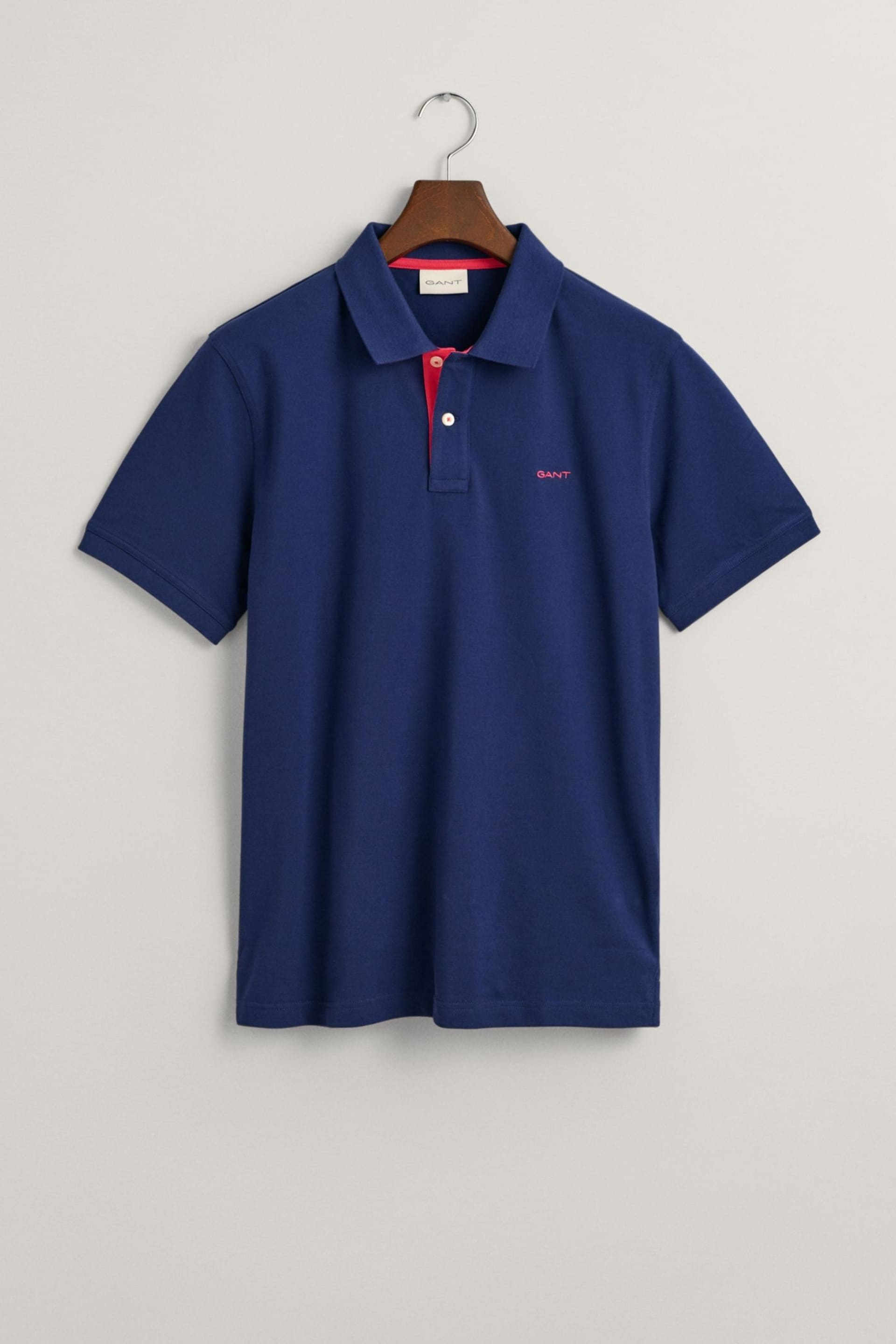 GANT Dark Blue Contrast Collar Polo Shirt - Image 5 of 6