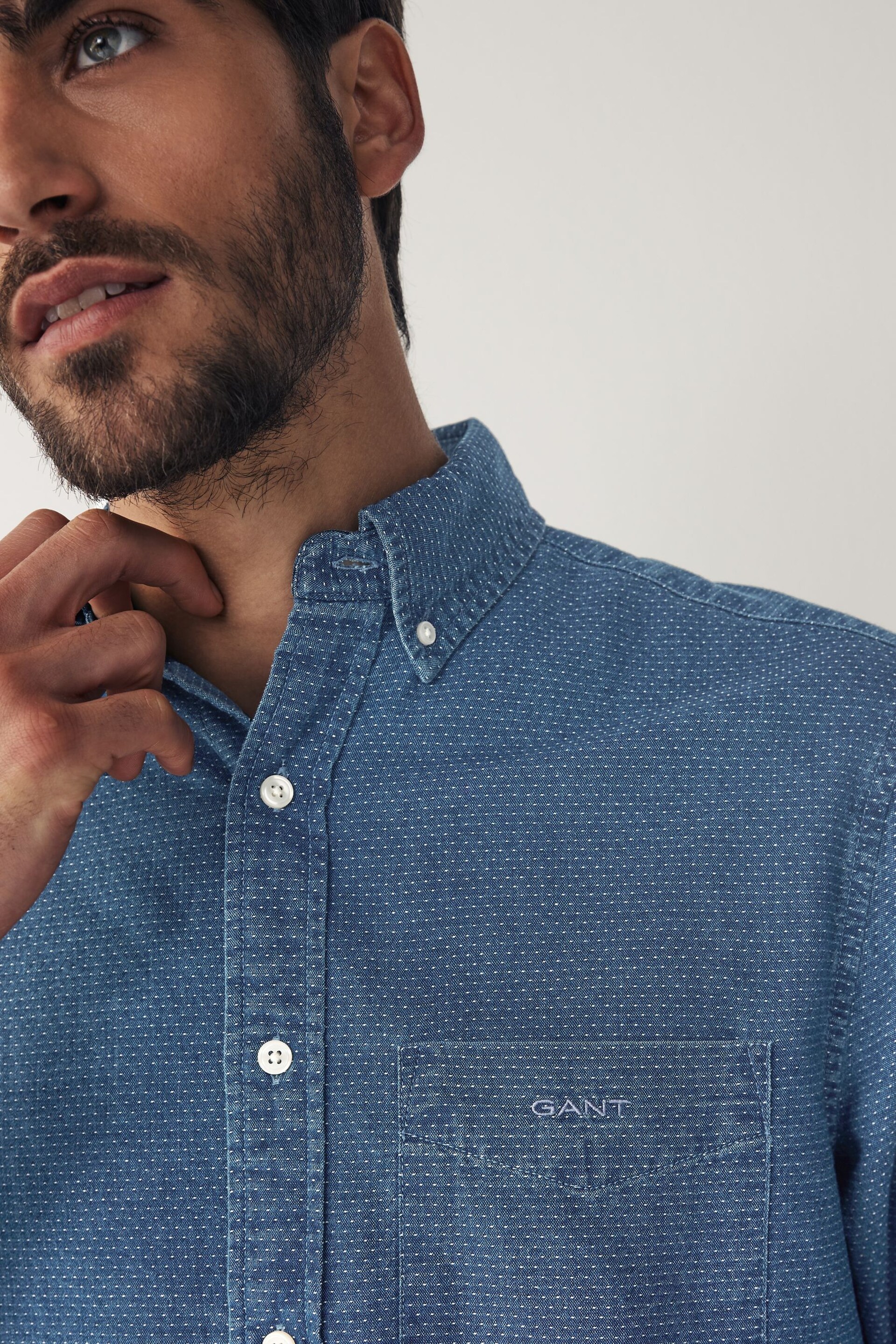 GANT Blue Regular Fit Dot Shirt - Image 3 of 4