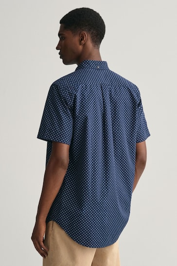 GANT Blue Regular Fit Micro Print Short Sleeve Shirt