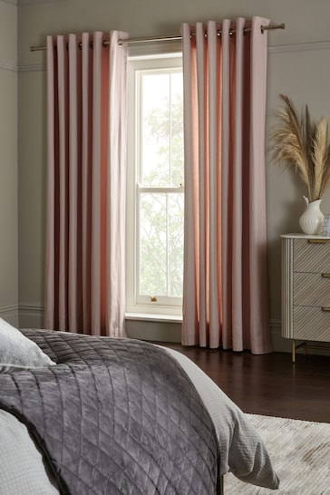 Dusky Pink Cotton Lined Eyelet Curtains