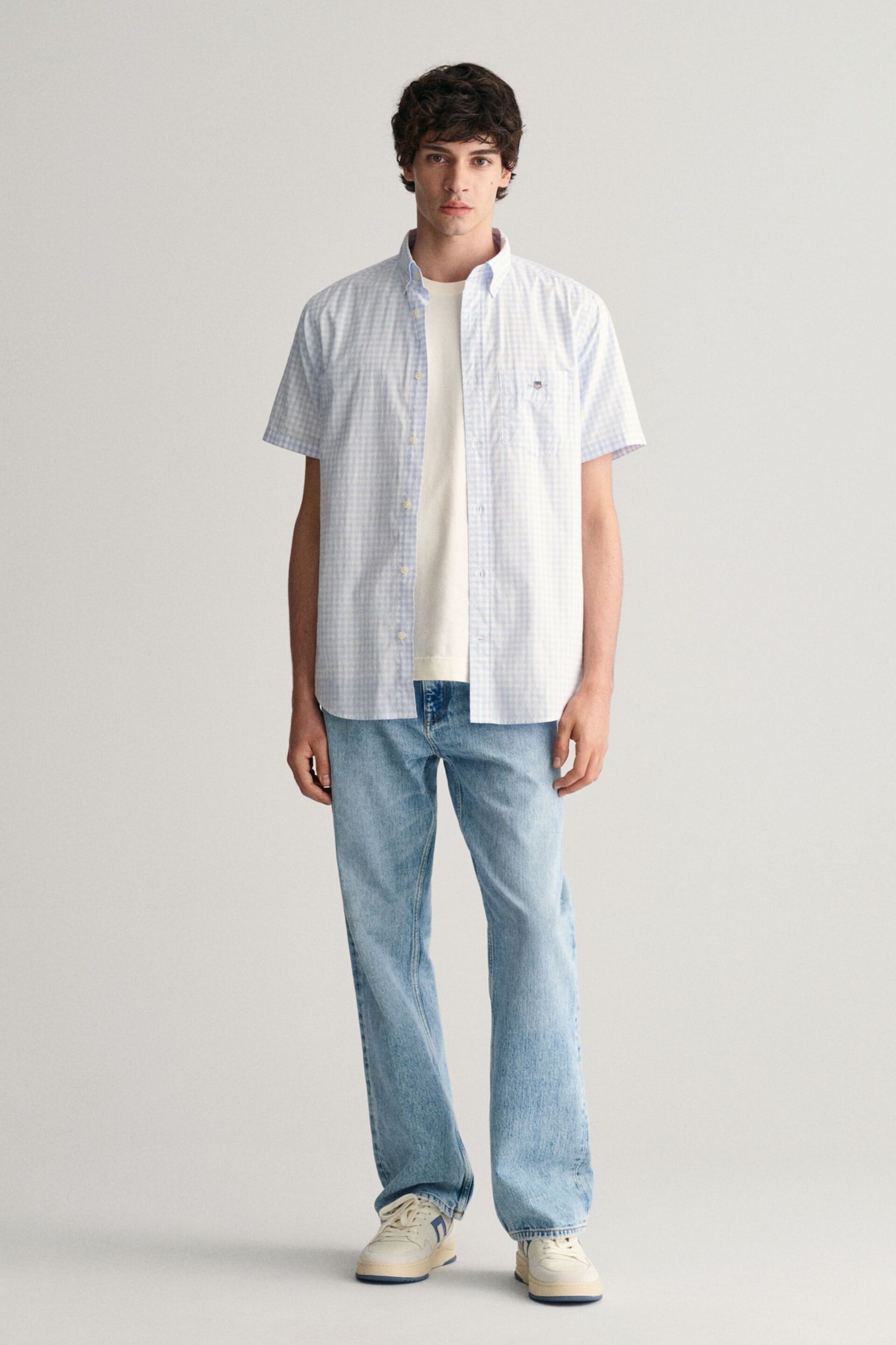 GANT Blue Regular Fit Gingham Poplin Short Sleeve Shirt - Image 3 of 5