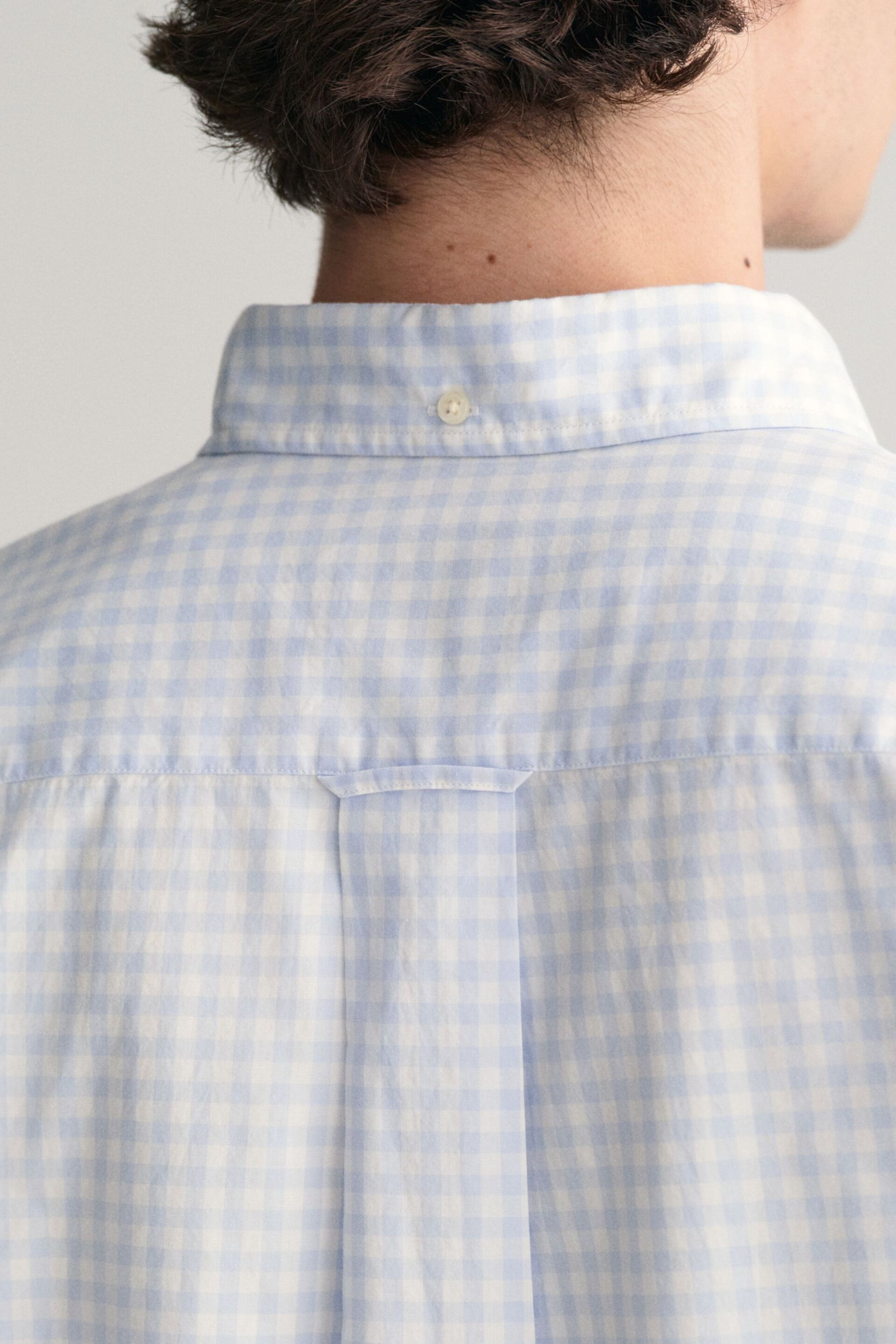 GANT Blue Regular Fit Gingham Poplin Short Sleeve Shirt - Image 4 of 5