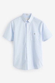 GANT Blue Regular Fit Gingham Poplin Short Sleeve 100% Cotton Shirt - Image 5 of 5