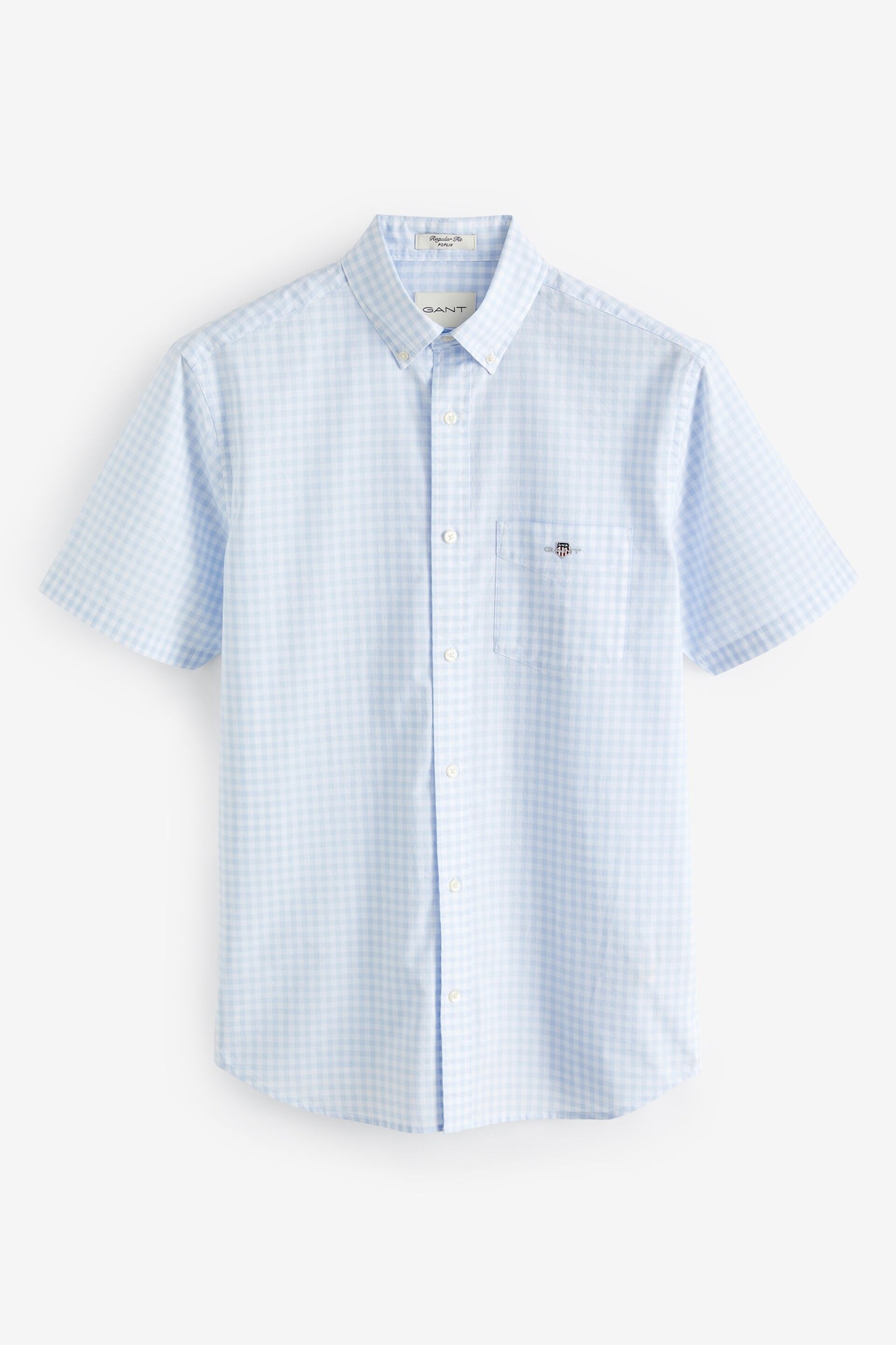 GANT Blue Regular Fit Gingham Poplin Short Sleeve Shirt - Image 5 of 5