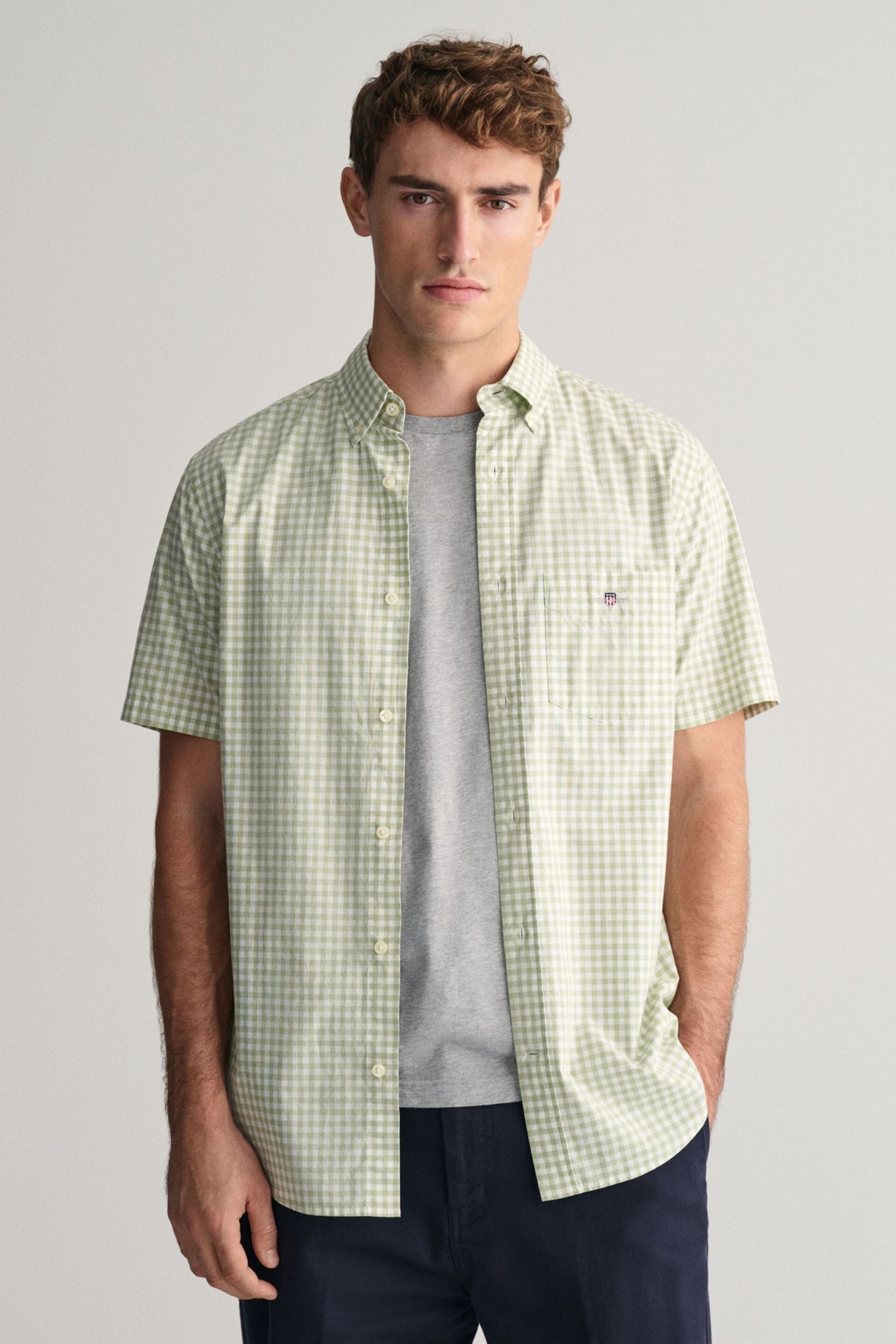 GANT Regular Fit Gingham Poplin Short Sleeve Shirt - Image 1 of 5