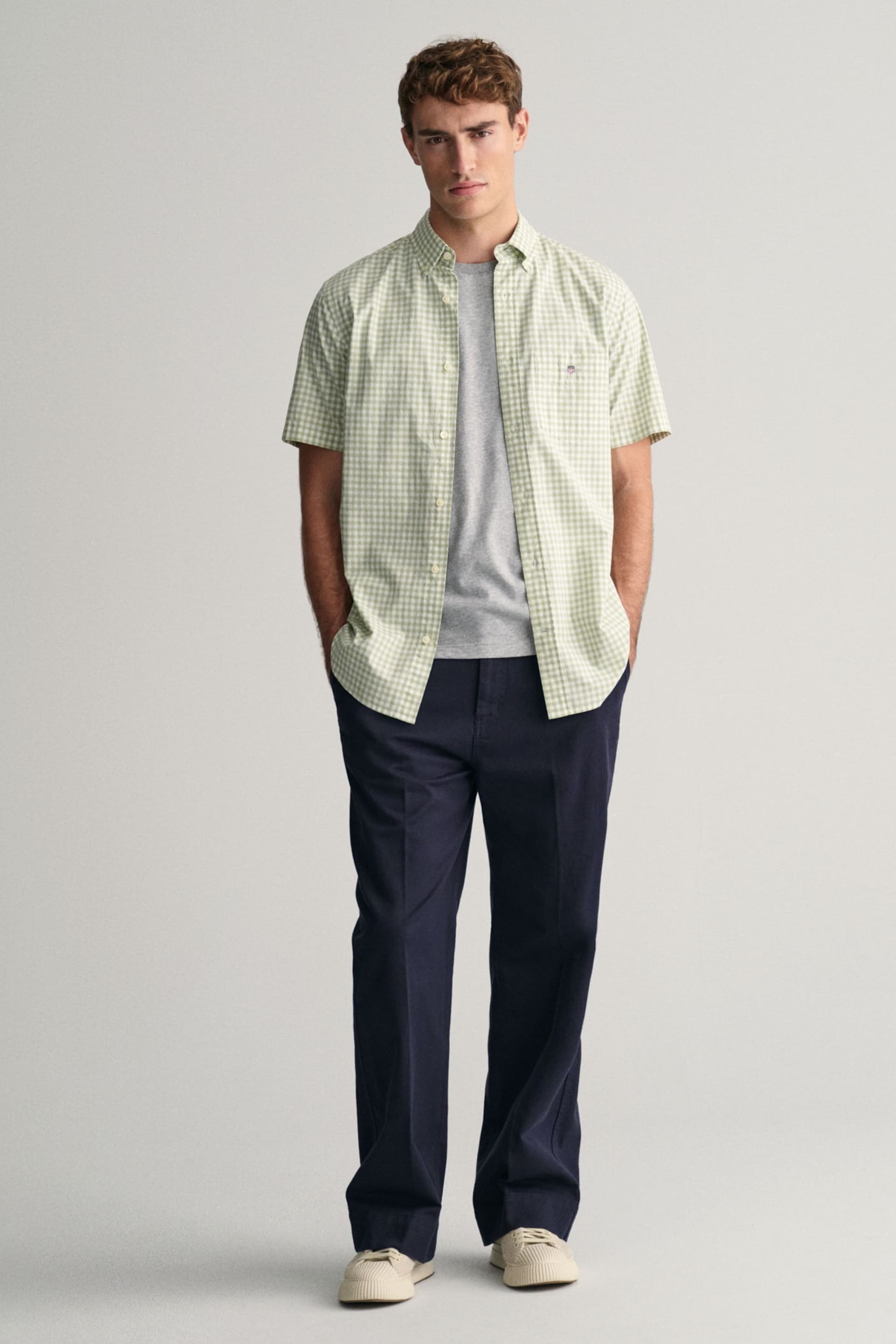 GANT Regular Fit Gingham Poplin Short Sleeve Shirt - Image 3 of 5