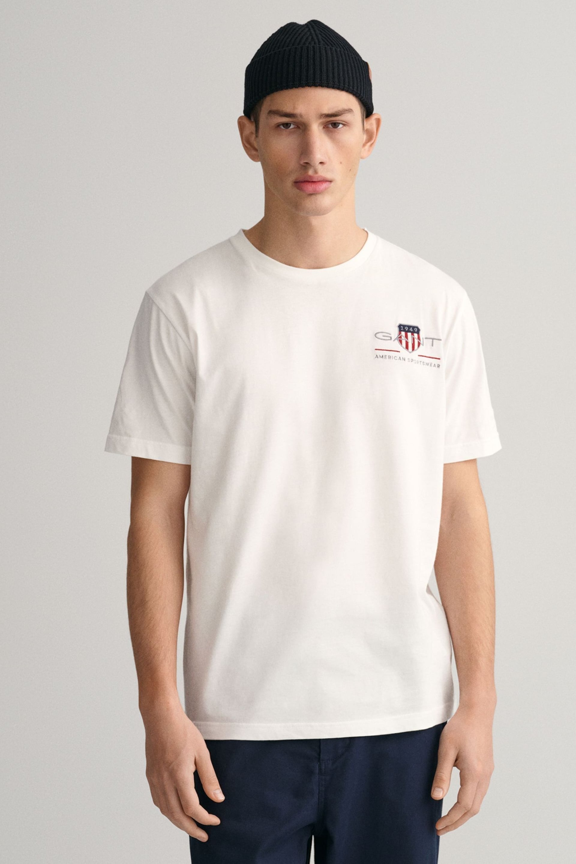 GANT White Embroidered Archive Shield T-Shirt - Image 1 of 4