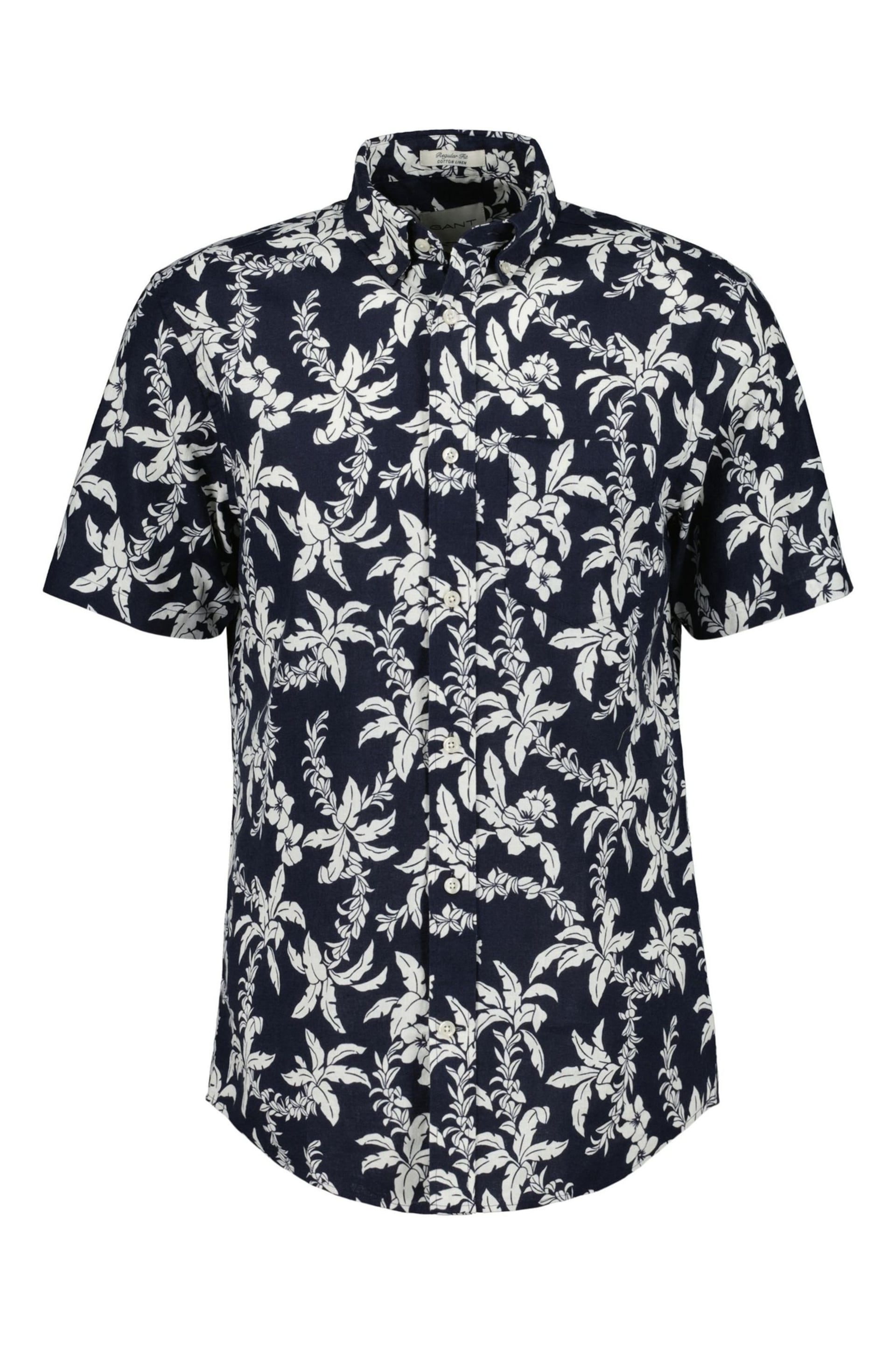 GANT Regular Fit Palm Print Cotton Linen Short Sleeve Shirt - Image 1 of 1