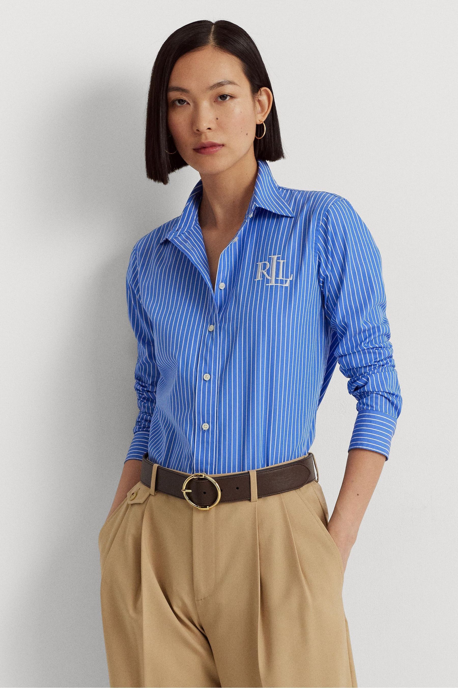 Buy Lauren Ralph Lauren Blue Striped Cotton Broadcloth Shirt from Next Latvia