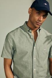 GANT Green Regular Fit Cotton Linen Short Sleeve Shirt - Image 3 of 8