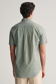 GANT Green Regular Fit Cotton Linen Short Sleeve Shirt - Image 5 of 8