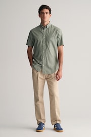 GANT Green Regular Fit Cotton Linen Short Sleeve Shirt - Image 6 of 8