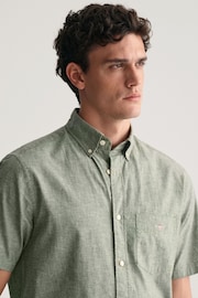 GANT Green Regular Fit Cotton Linen Short Sleeve Shirt - Image 7 of 8